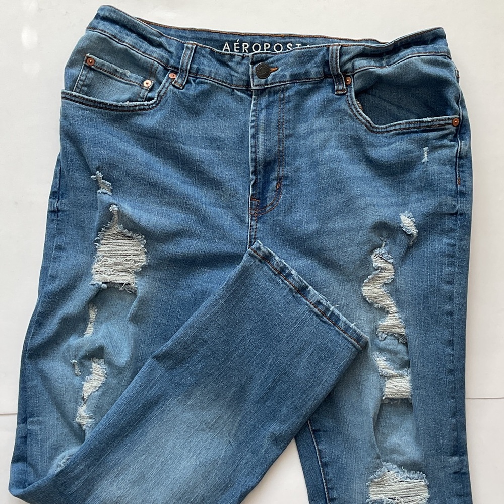 Aeropostale Ripped Athletic Slim Jeans